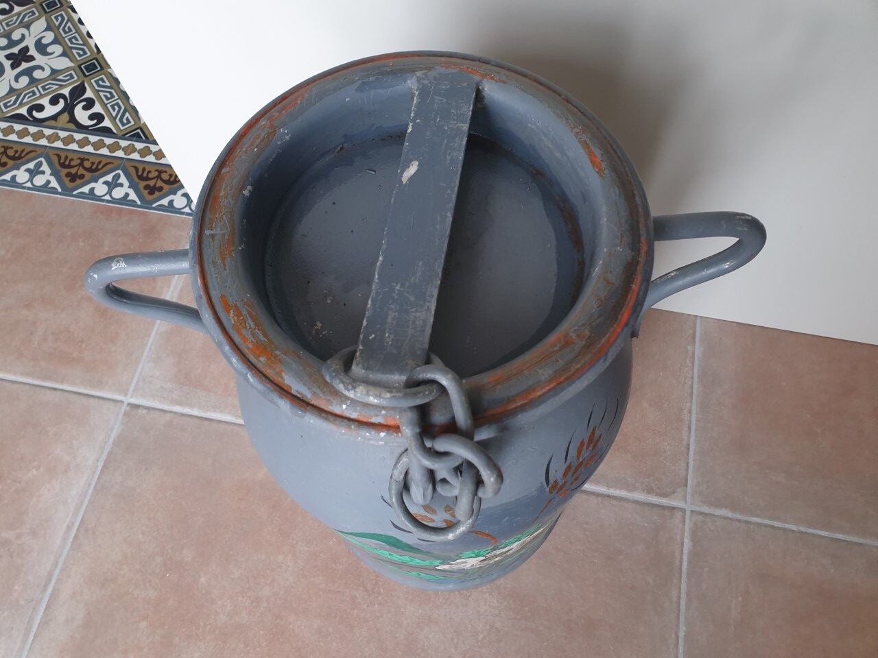 Large old farm milk pot