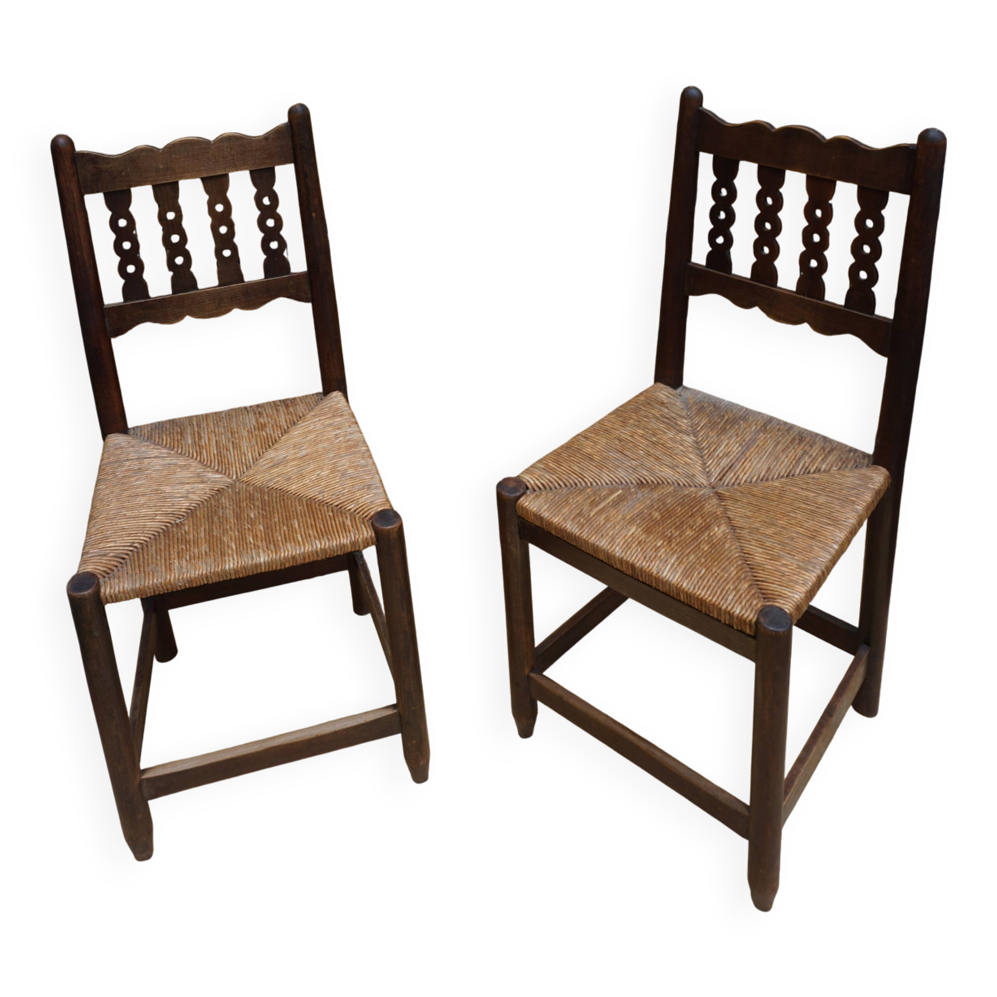 Paire de chaises de ferme paillées anciennes
