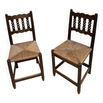 Paire de chaises de ferme paillées anciennes