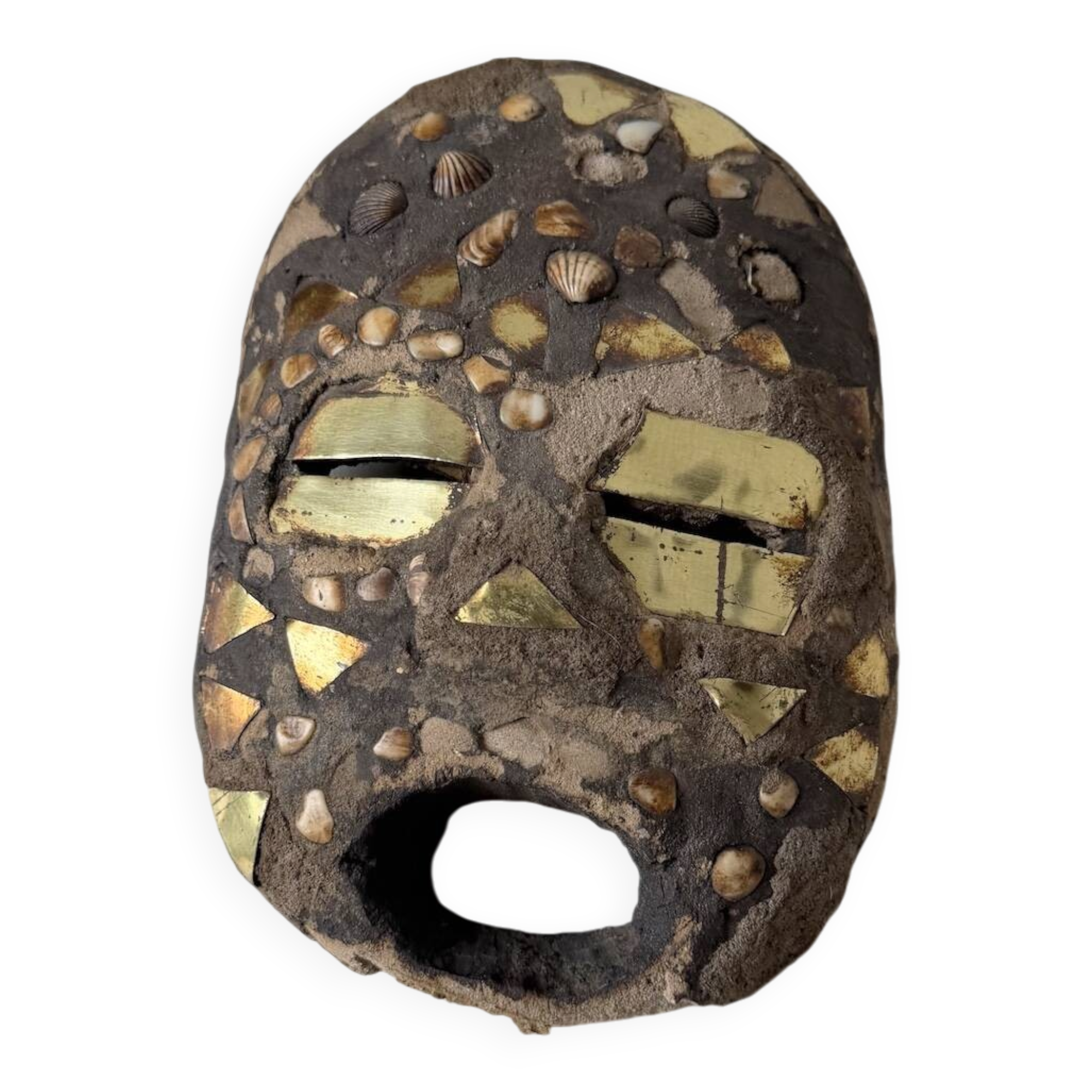 Ancient African mask Luba wood and shell