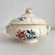 Small vintage ivory earthenware tureen with flowers, Digoin Sarreguemines