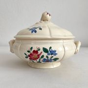 Petite soupière en faïence ivoire fleurs Digoin Sarreguemines vintage