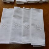 8 large napkins, white damasks, monogrammed, antique embroidery