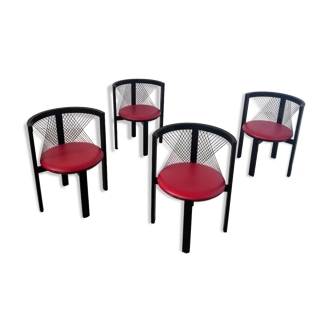 4 anciennes chaises vintage design Niels Jørgen Haugesen Tranekaer Danemark, années 1980 vintage