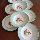 8 soup plates Fenal Badonviller "Birds" vintage 1950s