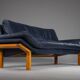 Danish teak and navy blue leather 3-seater sofa from Komfort, 1970s