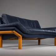Danish teak and navy blue leather 3-seater sofa from Komfort, 1970s