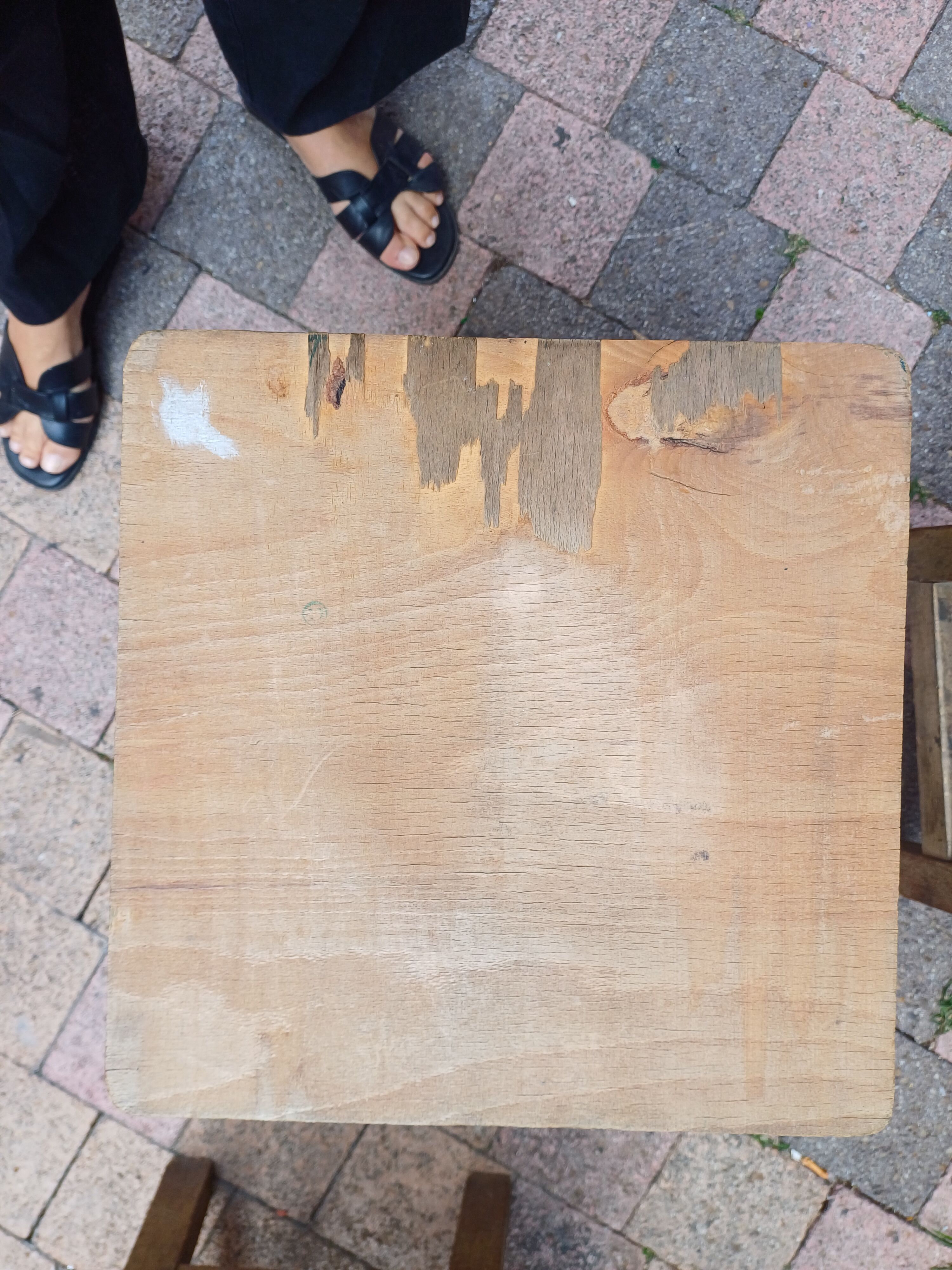 3 vintage square wooden stools