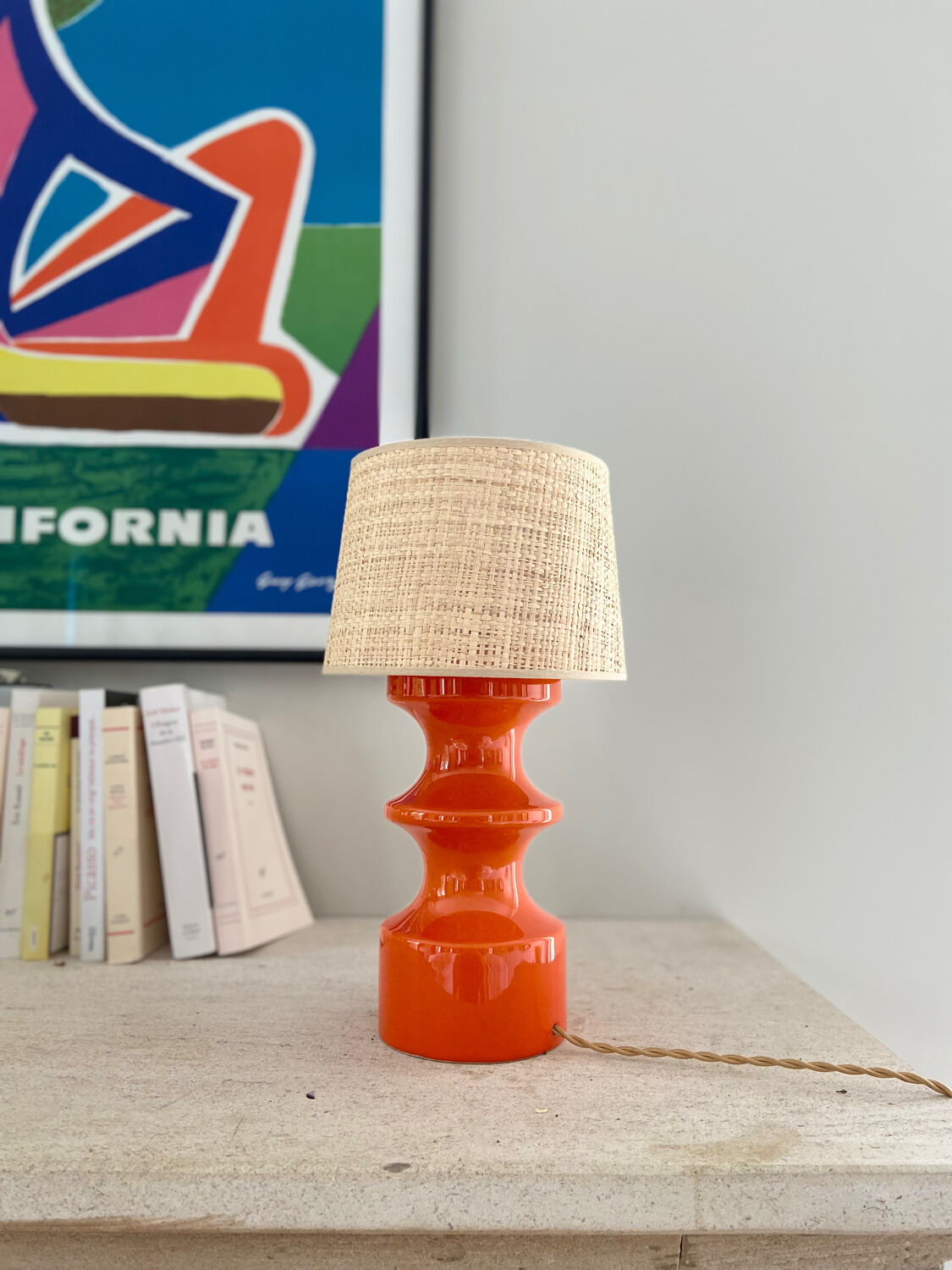 Orange ceramic lamp - 70s.