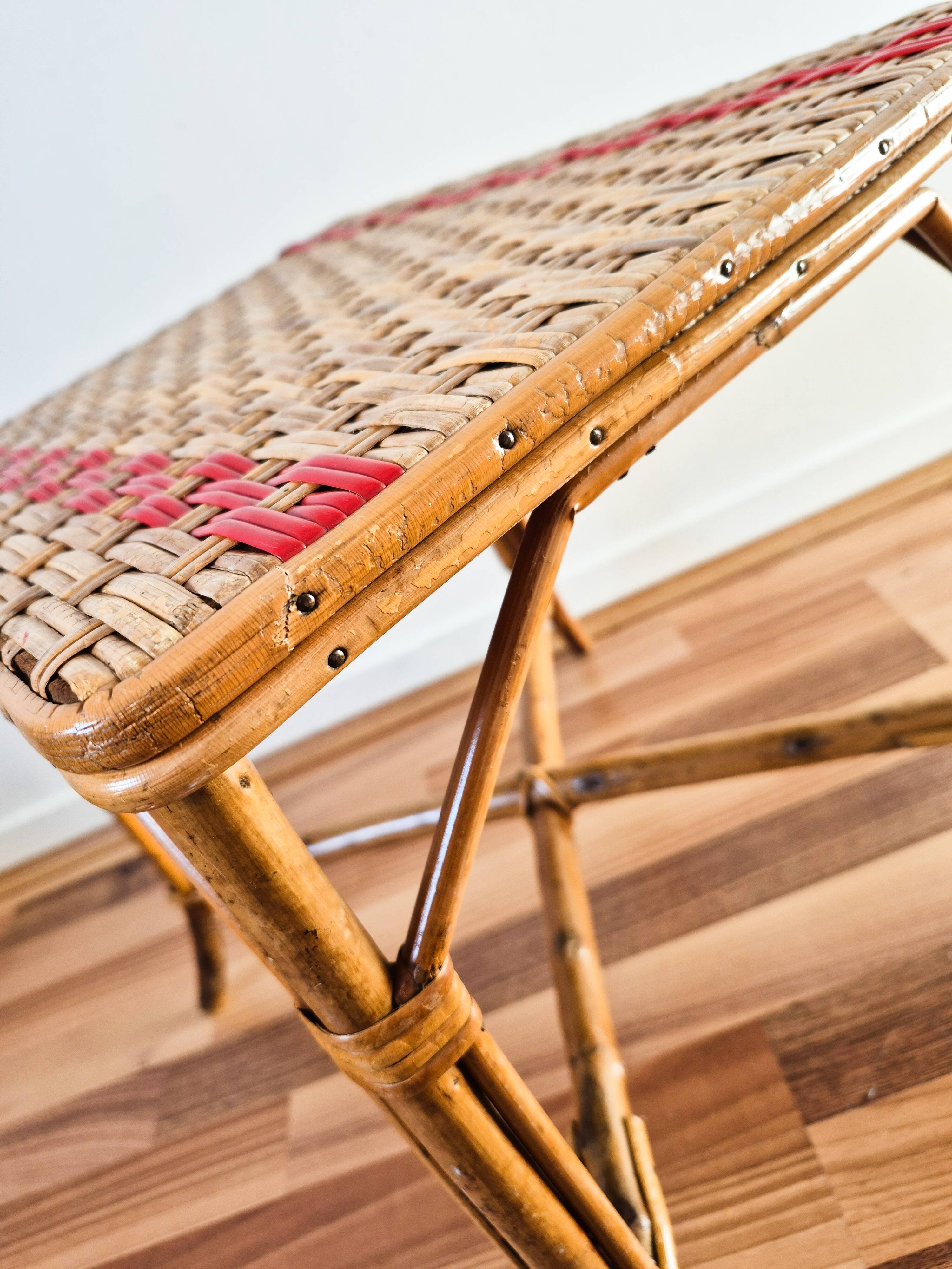 Rectangular rattan table for children, French vintage, side table.