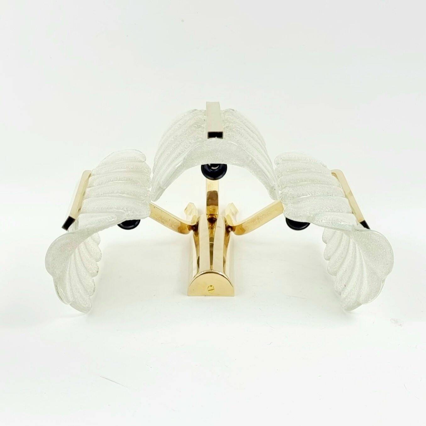 Large Scandinavian Glass & Brass Leaf Wall Light by Fagerlund, 1960s