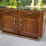 Vintage Parisian art deco sideboard in solid wood and black marble 180cm