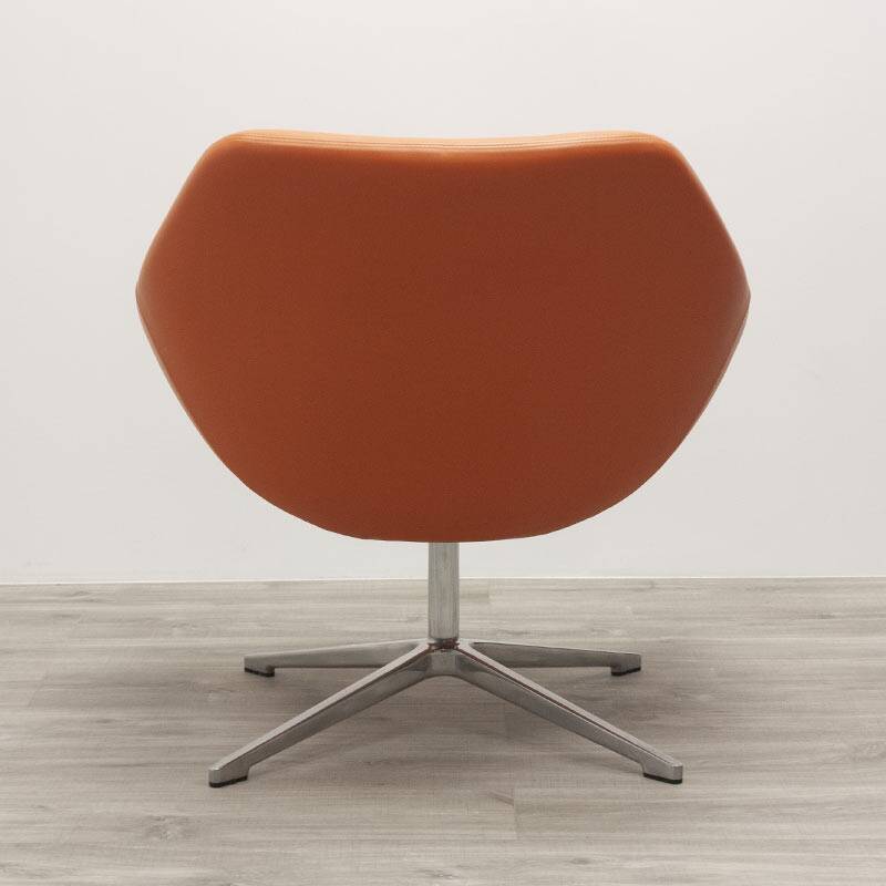 Open armchair in orange leather by Allermuir
