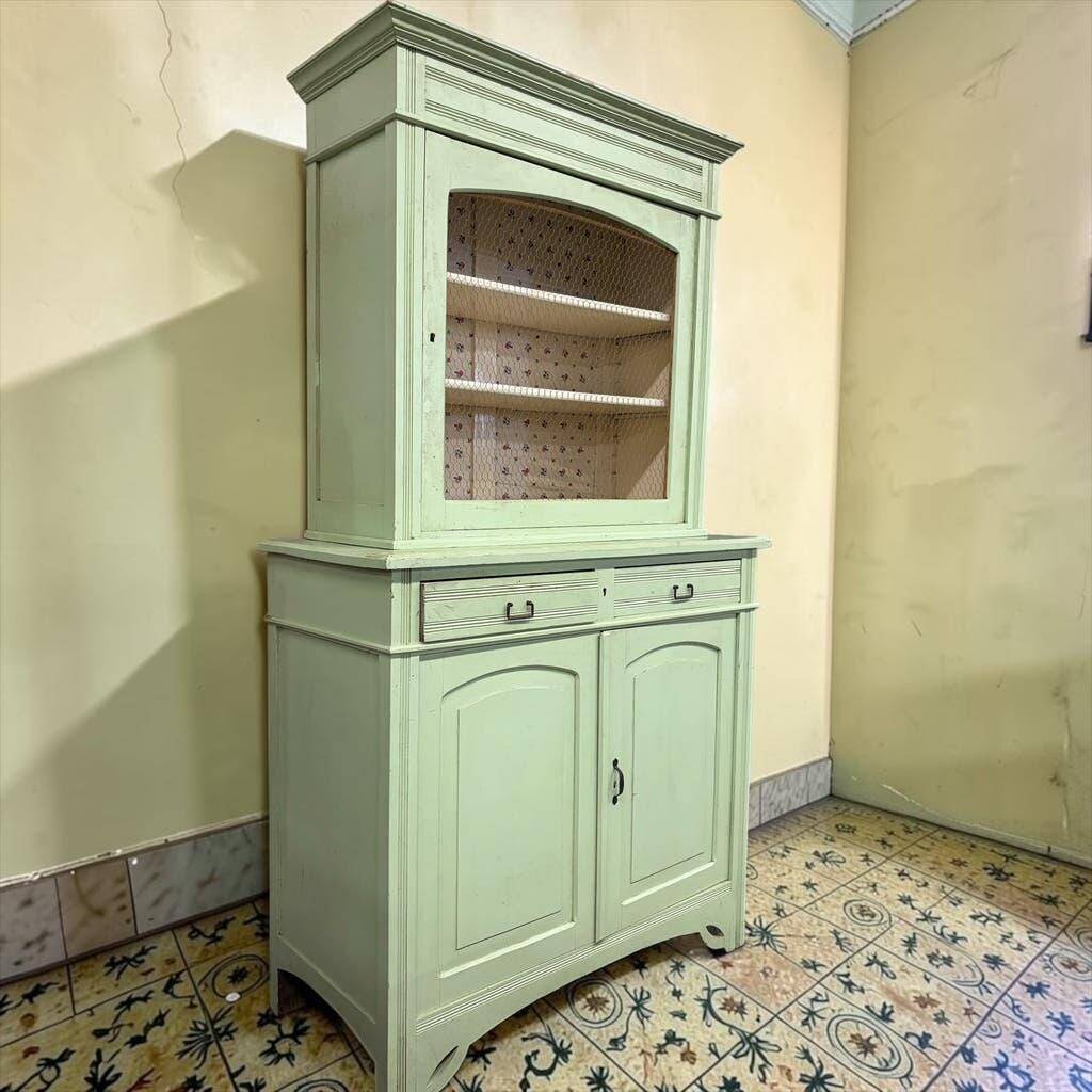 Vintage mint green wooden display/storage cabinet