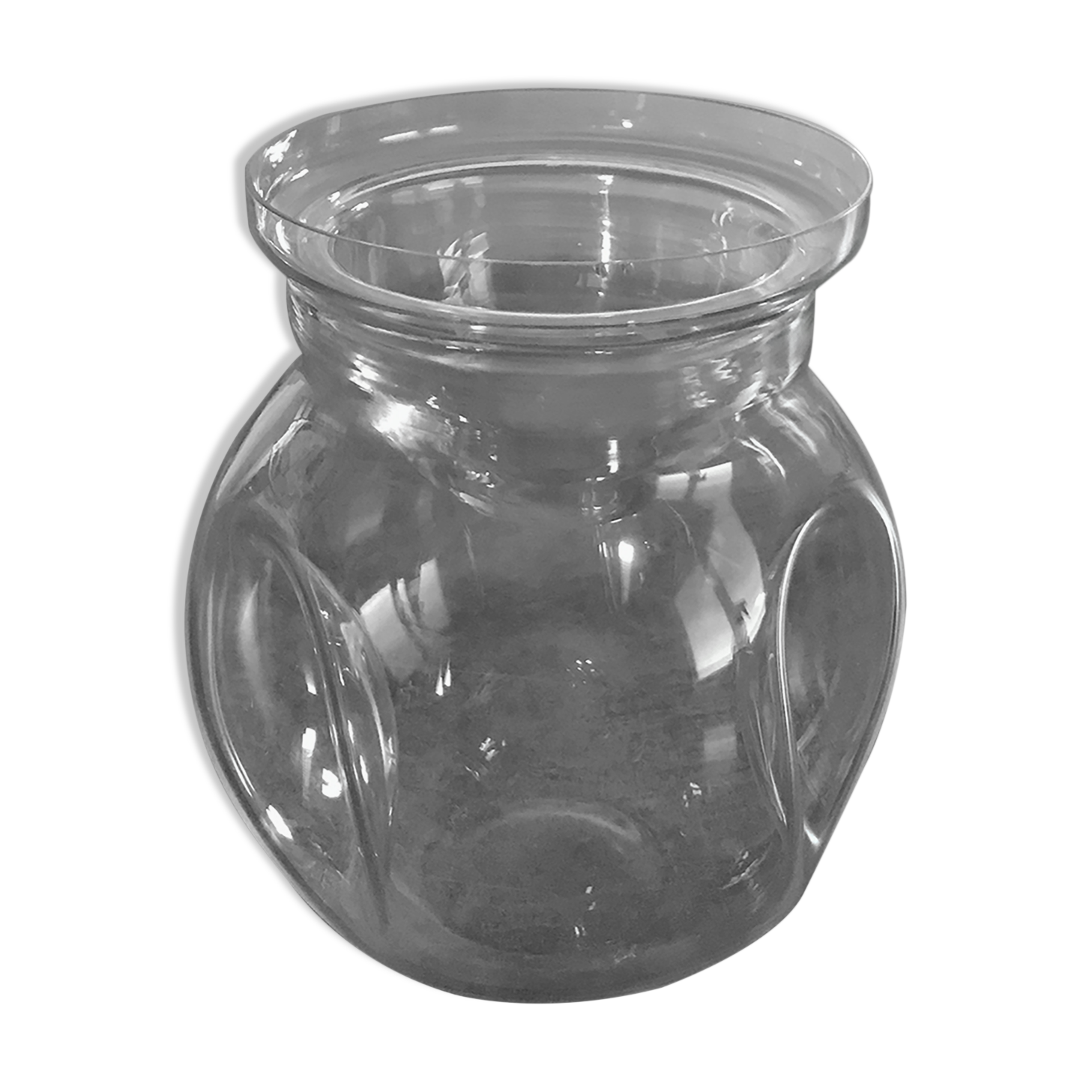 Jar type bonbonnière in translucent glass shape round modernist