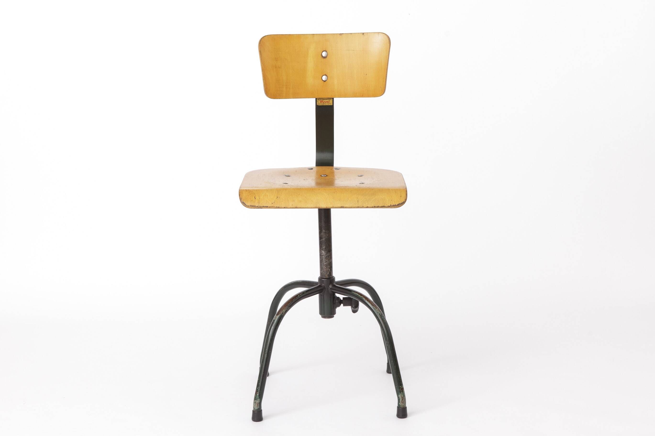 Industrial Swivel Chair by Heni Germany, 1950s Bauhaus Workshop Chair 1950