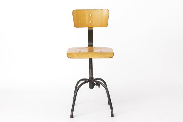 Chaise pivotante industrielle par Heni Allemagne, chaise d'atelier Bauhaus des années 1950.