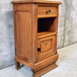Antique Art Deco bedside table, oak entrance table with marble top