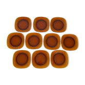 Lot de 10 assiettes vereco carrées en verre ambré