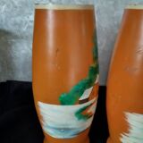 Ancien : paires de vase en verre pâte de verre orange peint