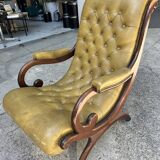 Victoria style green leather chesterfield armchair