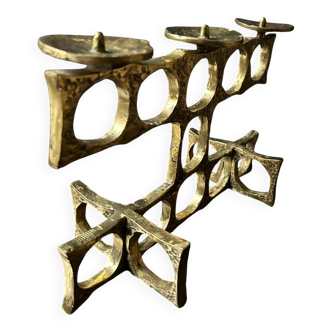 Brass chandelier handcrafted by Heinz Goll, brutalist, Austria 1970.