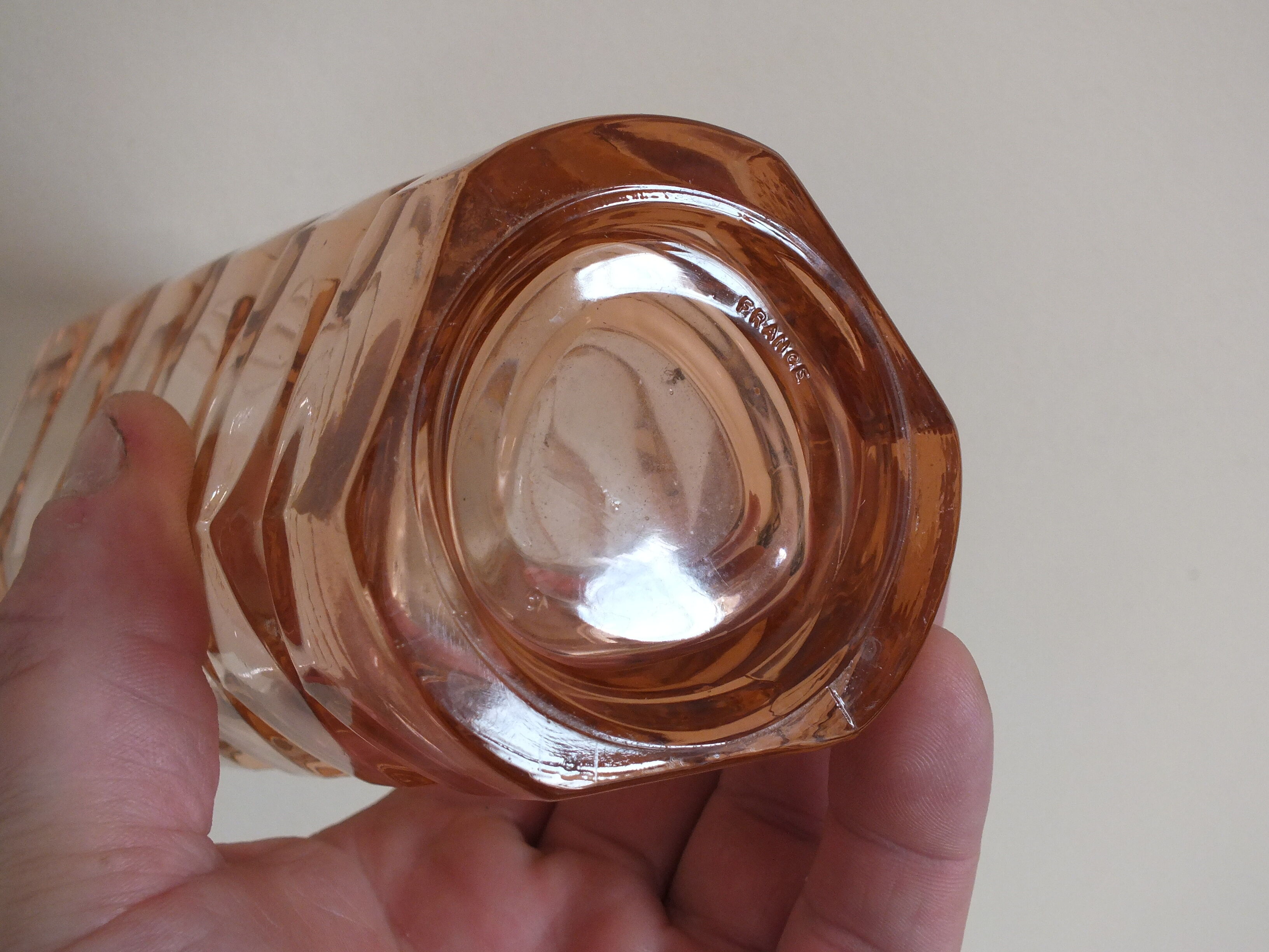 Vintage faceted pink glass vase