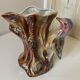 Kitsch Vase "Tree Trunk with Green Woodpecker" - Pink Iridescent Ceramic