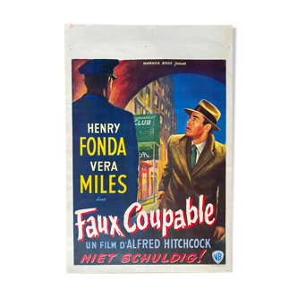 Affiche cinéma originale "Le Faux coupable" Alfred Hitchcock, Henry Fonda 36x54cm 1956