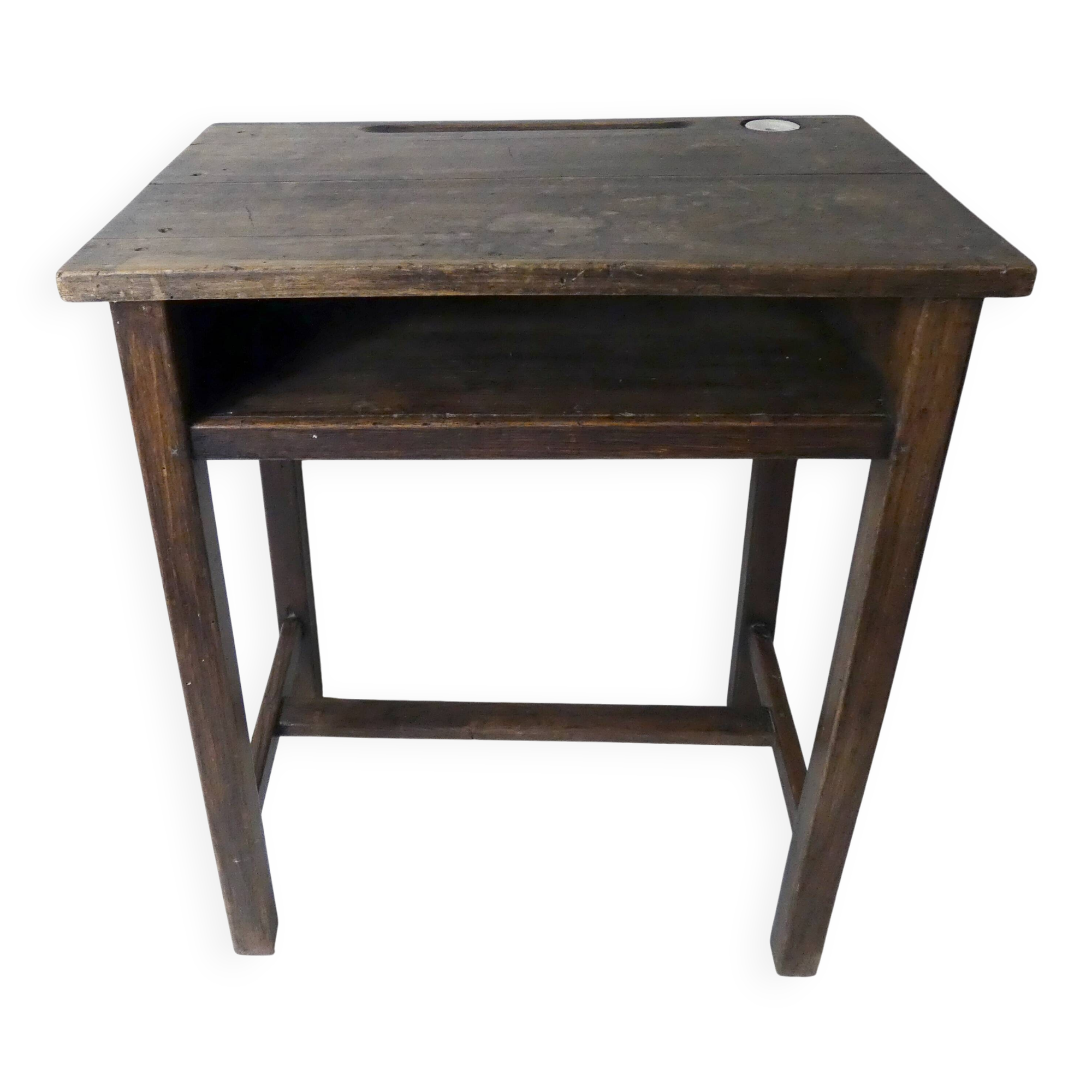 Old children's desk + vintage porcelain inkwell