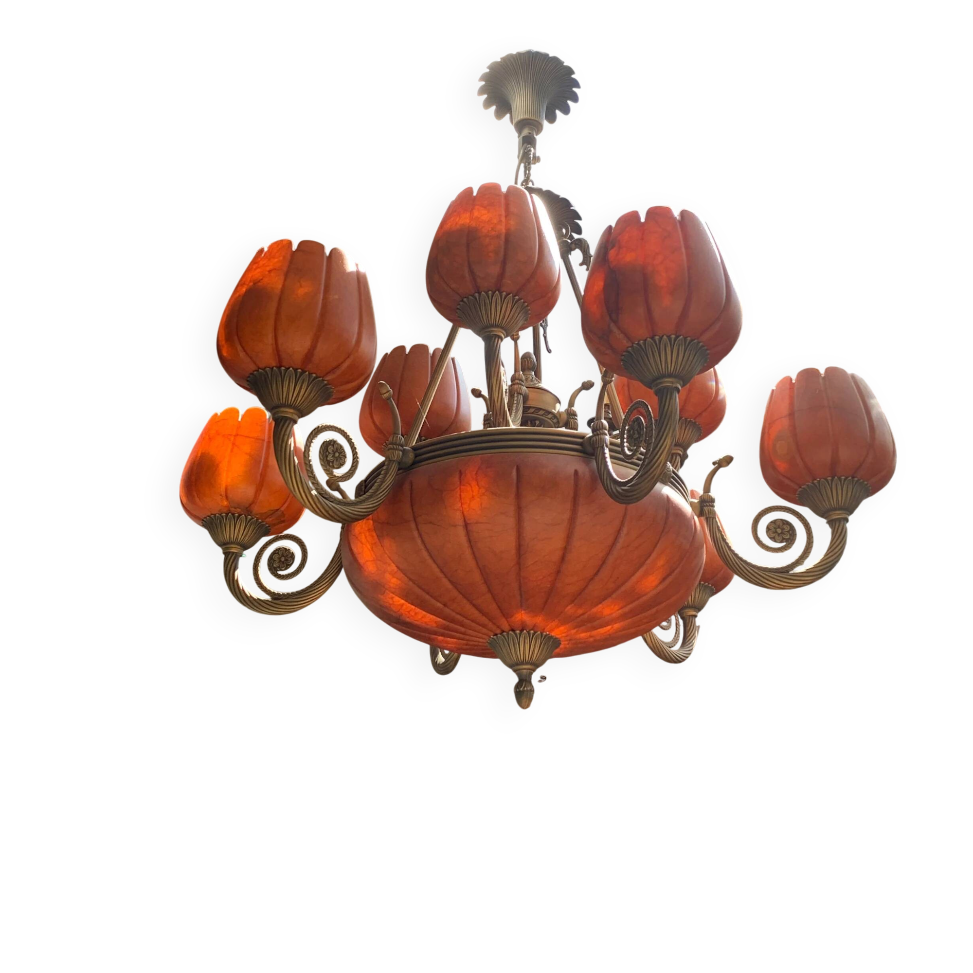 Lustre Vangelis Danai en albâtre et laiton avec 2 appliques