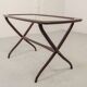 Italian Design Wooden Scissor Frame Side Table with Glass Top. Italy, 1950s