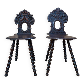 Pair of Alsatian couple chairs – 18th century – German baroque style – Stained solid wood