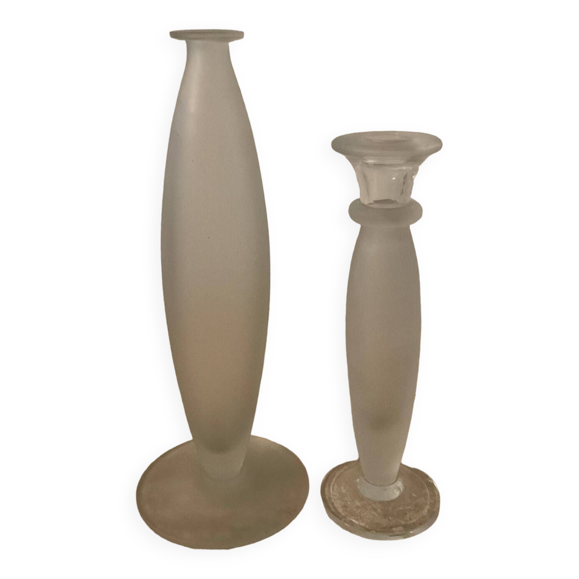 Duo of vintage soliflore vases in frosted glass