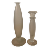 Duo of vintage soliflore vases in frosted glass