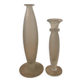 Duo de vases soliflores vintage en verre dépoli