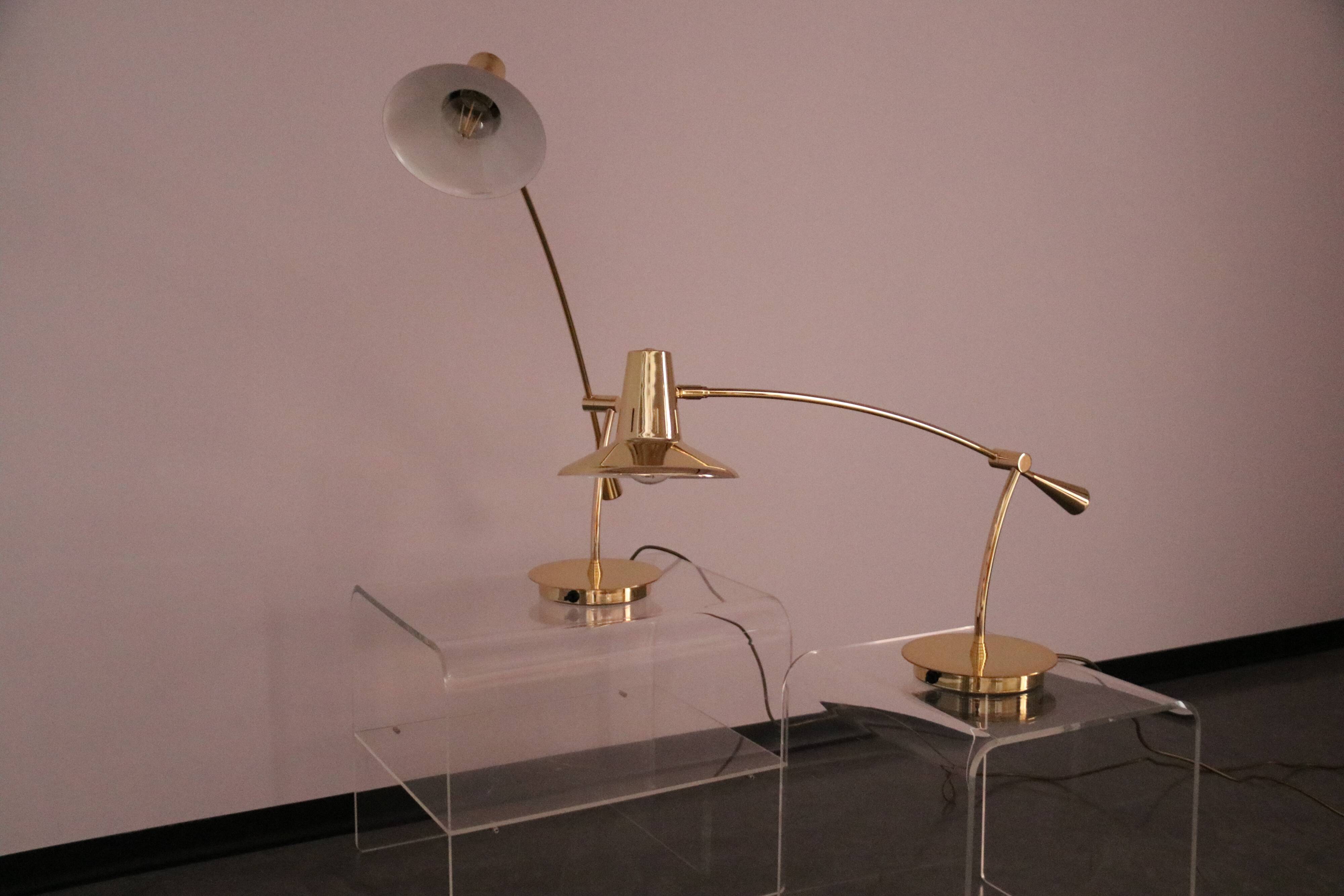 Set of 2 desk or table lamps in brass by Massive Belgium 1980's