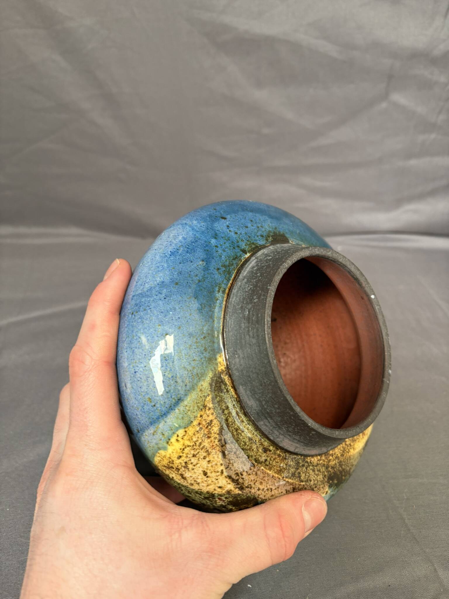 Old Round Vase Ceramic Germany Signed Erik Blue Decor