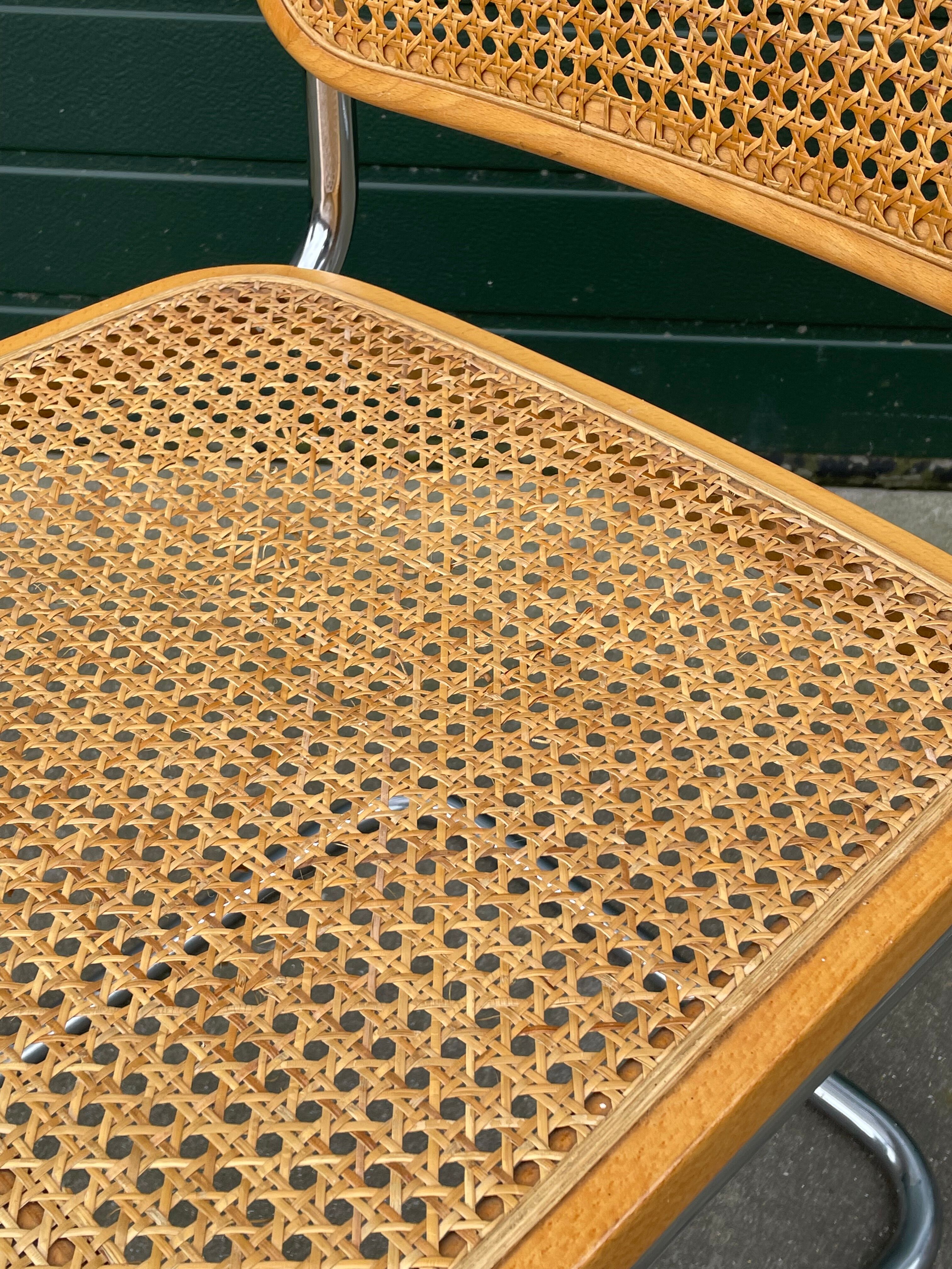 Lot de 4 chaises Cesca modèle b32 en chrome fabriqué en italie par Marcel Breuer