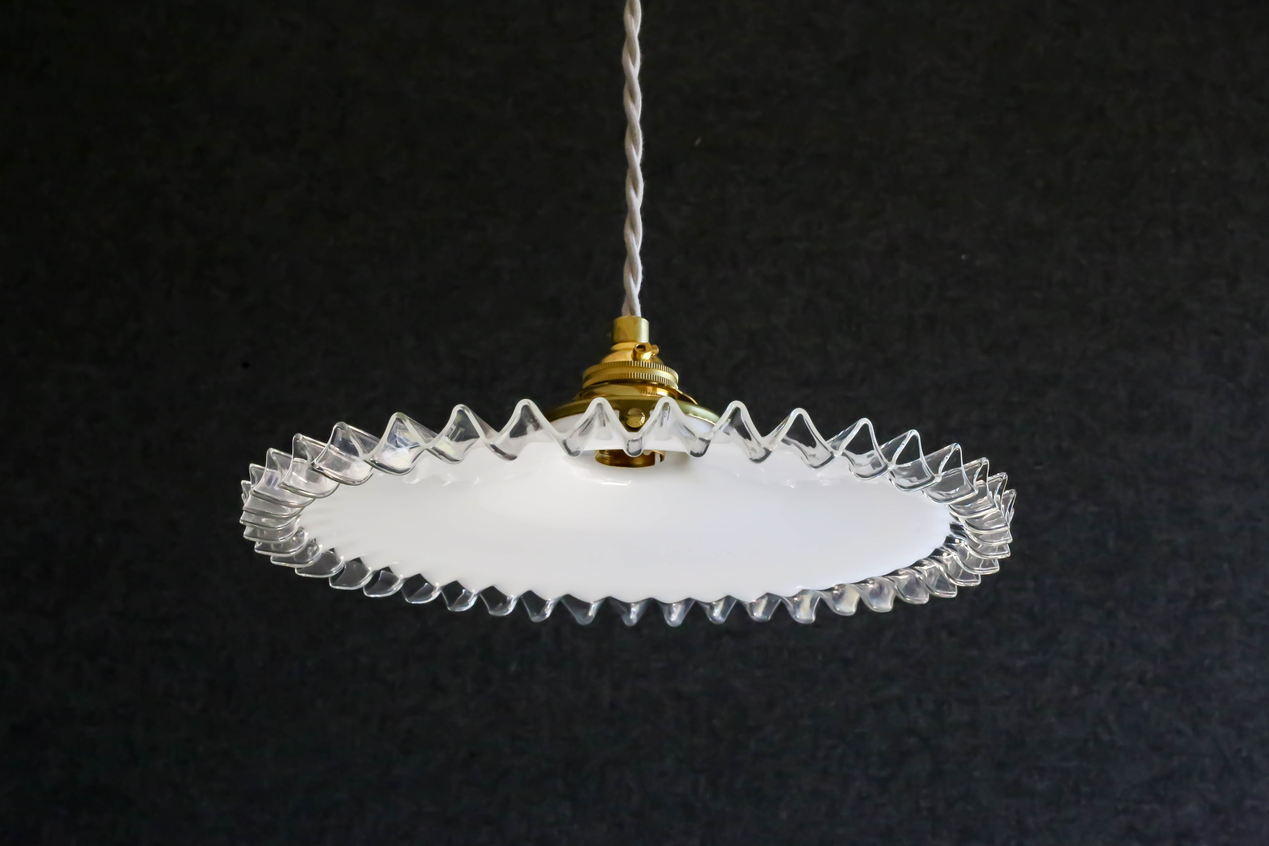 Old white opaline pendant lamp delivered with new cable and new socket