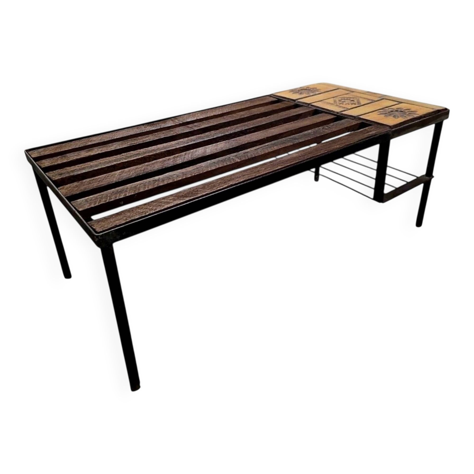 Table basse Roger Capron en céramique et bois – Circa 1960