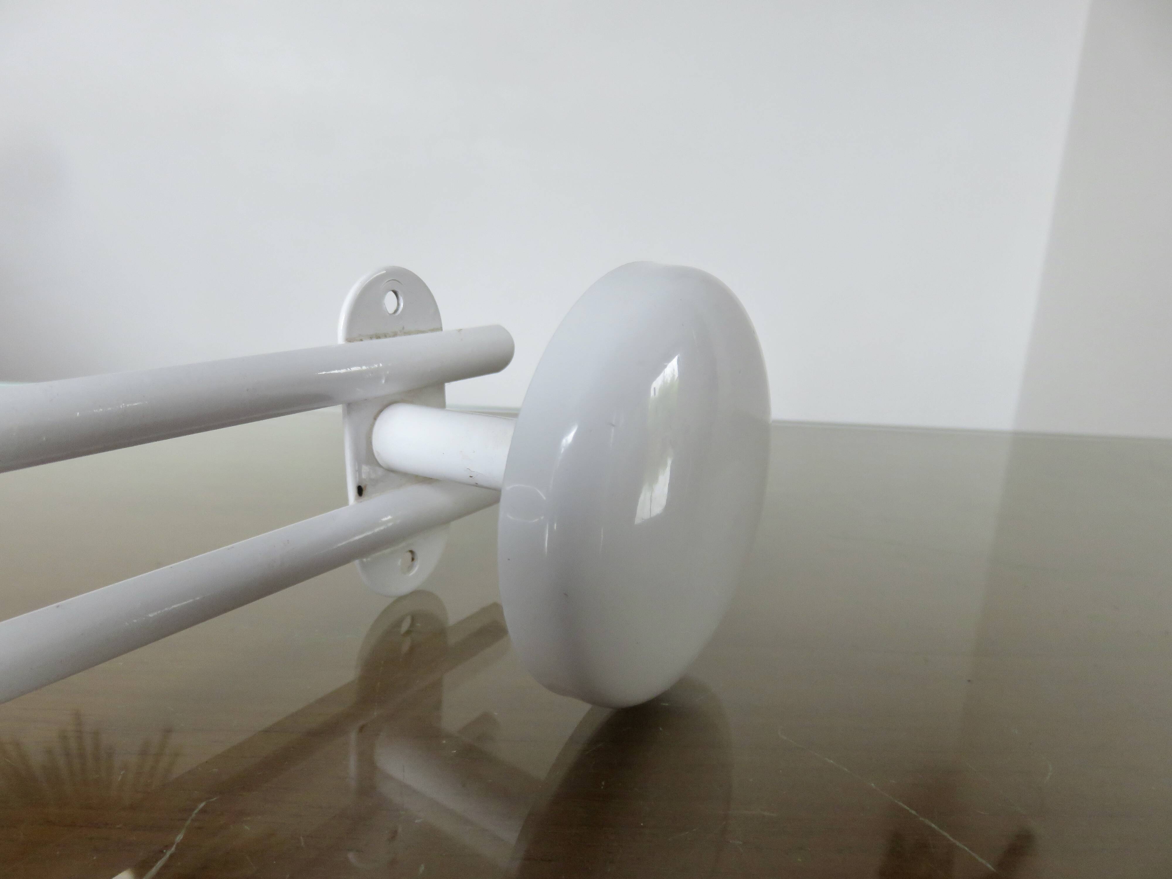 Wall coat rack in white lacquered metal with 2 hooks, 1970s