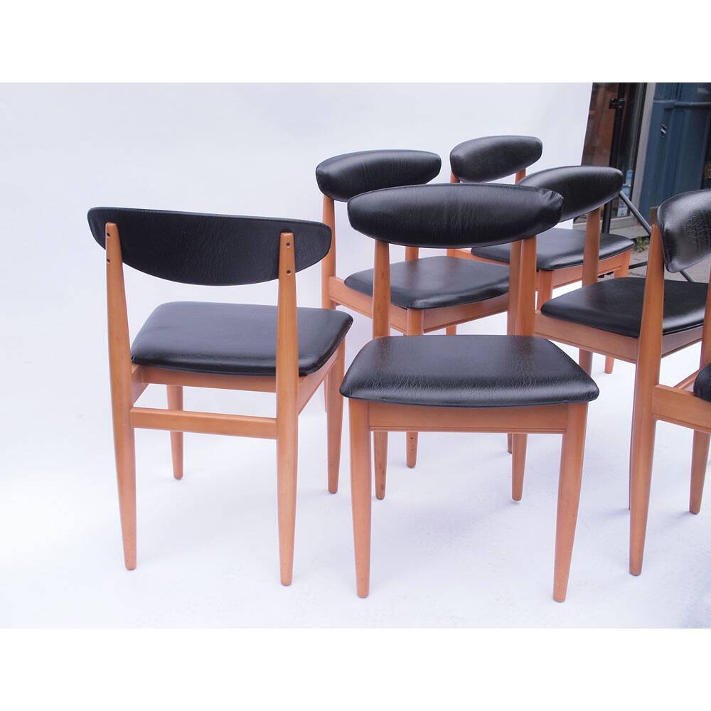 Set of 6 vintage black Scandinavian chairs