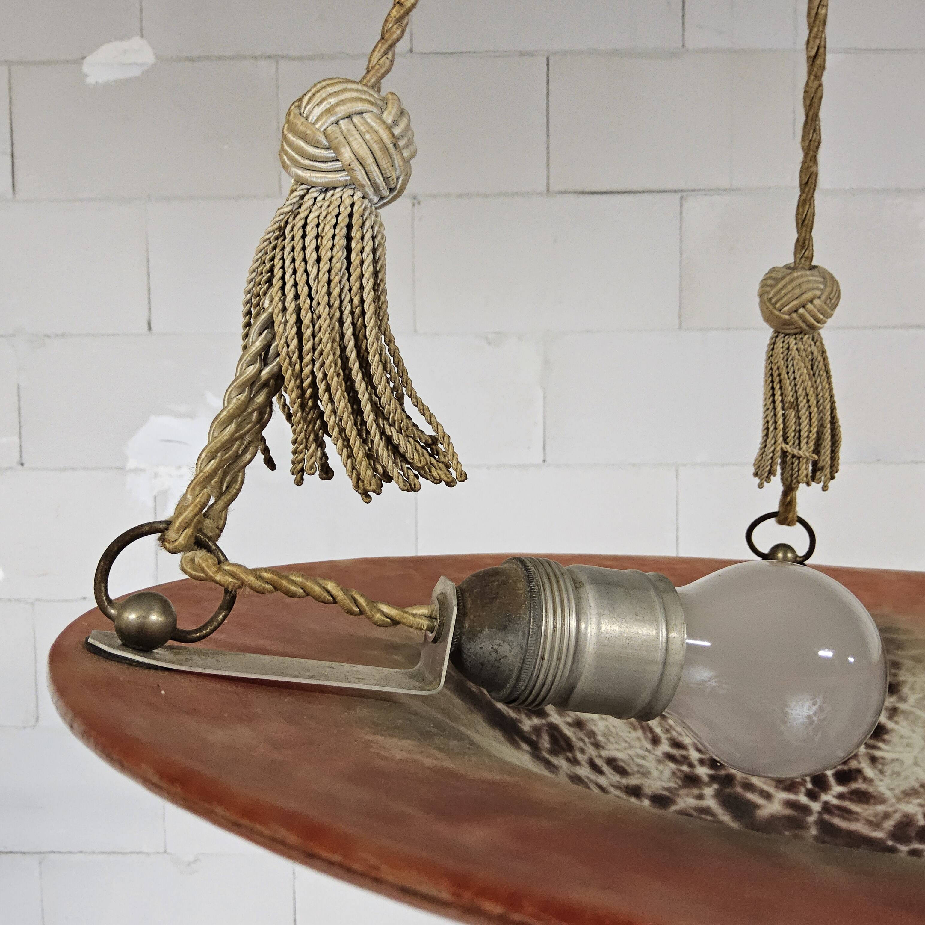 Antique orange German Art Deco WMF Ikora glass pendant lamp 1930