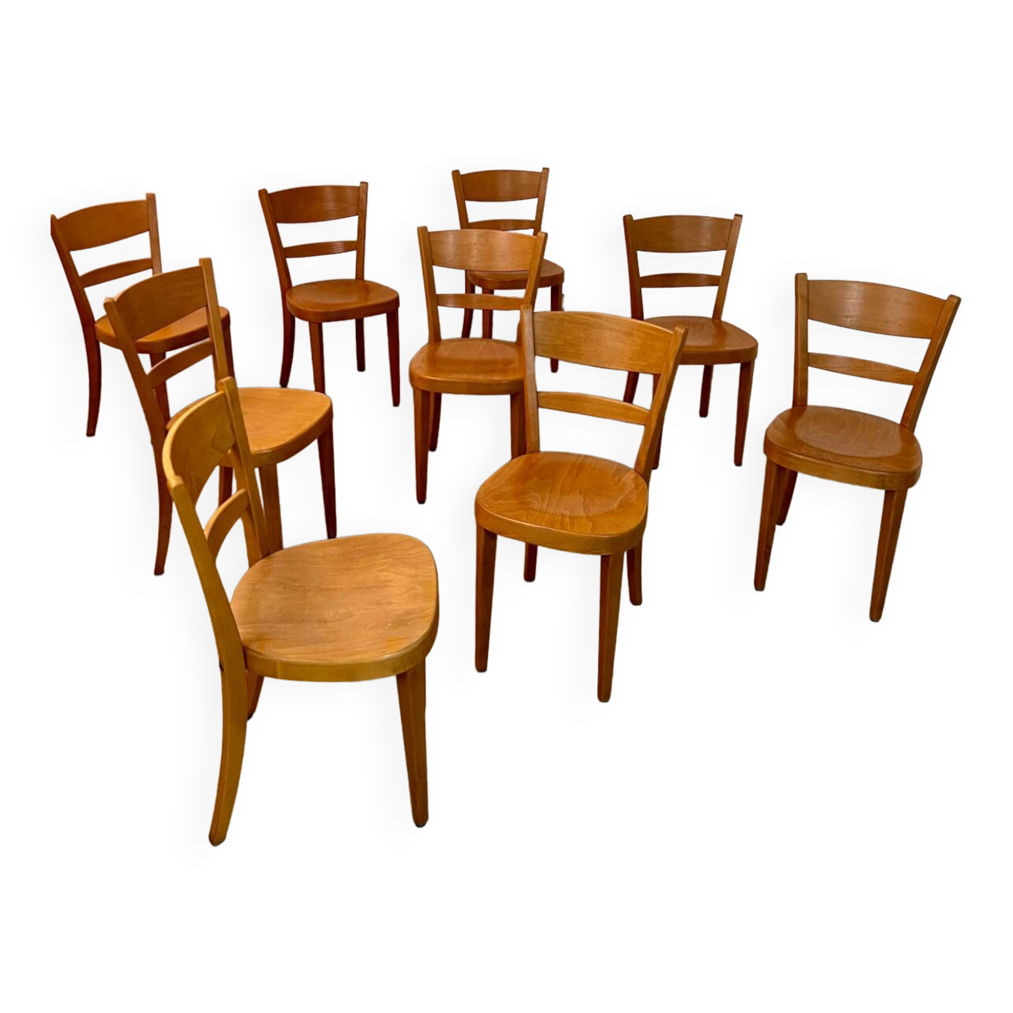 Set of 9 vintage wooden bistro chairs designed by Horgen Glarus