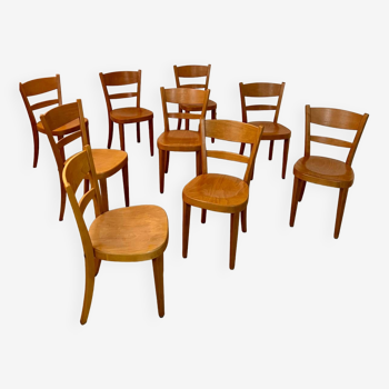 Set of 9 vintage wooden bistro chairs designed by Horgen Glarus