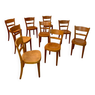 Set of 9 vintage wooden bistro chairs designed by Horgen Glarus