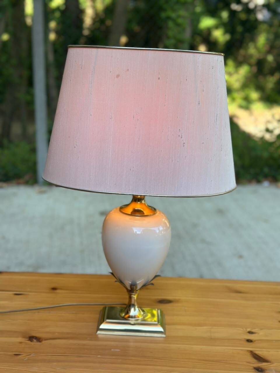 Large vintage 70s table lamp Maison Le Dauphin in brass & ceramic cr