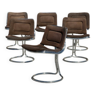Set of 6 vintage Gastone Rinaldi style chrome steel chairs