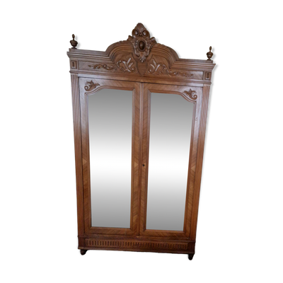 Grande armoire ancienne style Henri II en chêne et noyer miroirs biseautés